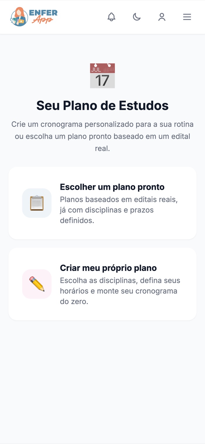 Plano de estudos no Enfer App